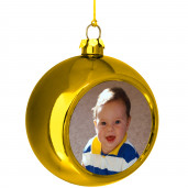 Елочный шарик с фото (золотой в коробке)