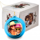 Елочный шарик с фото (голубой-синий в коробке)