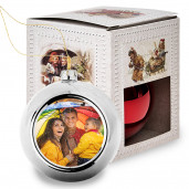 Елочный шарик с фото (серебро в коробке)