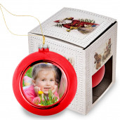 Елочный шарик с фото (красный в коробке)